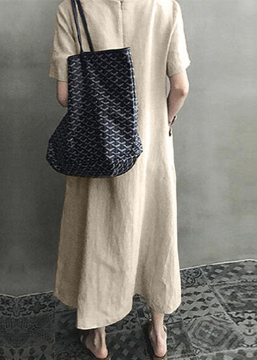 100% Cotton Short Sleeve V-neck Side Pocket Dress