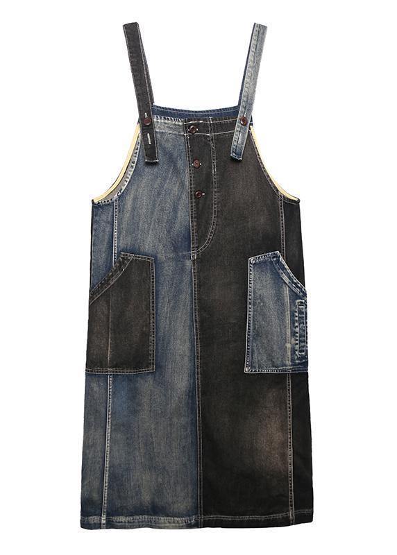 100% Denim Black Cotton Quilting Clothes Sleeveless Pockets Maxi Dresses