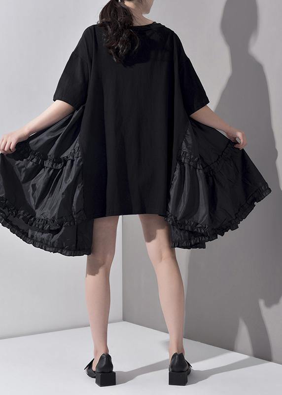New Spring Summer Round Neck Half Sleeve Pleated Big Size Dress