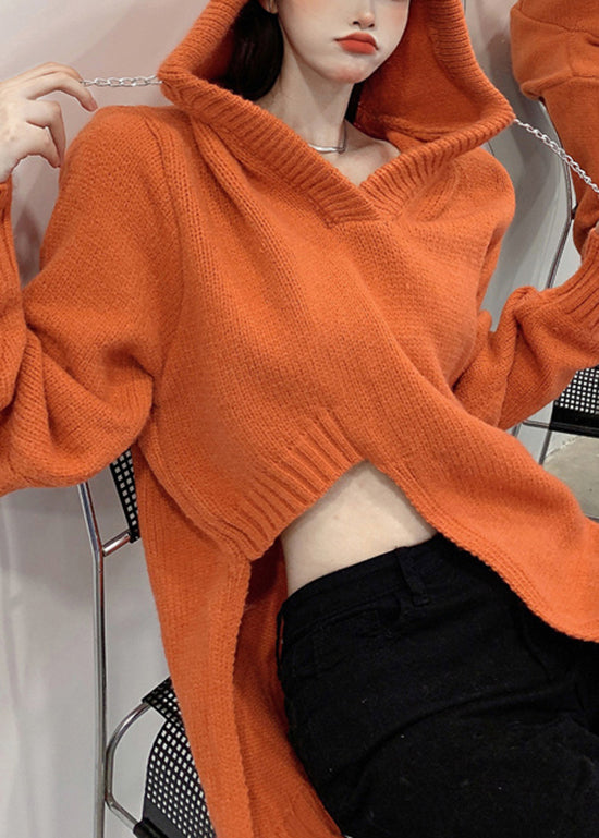 New Oversized Asymmetrical Hooded Knitted Sweater Winter