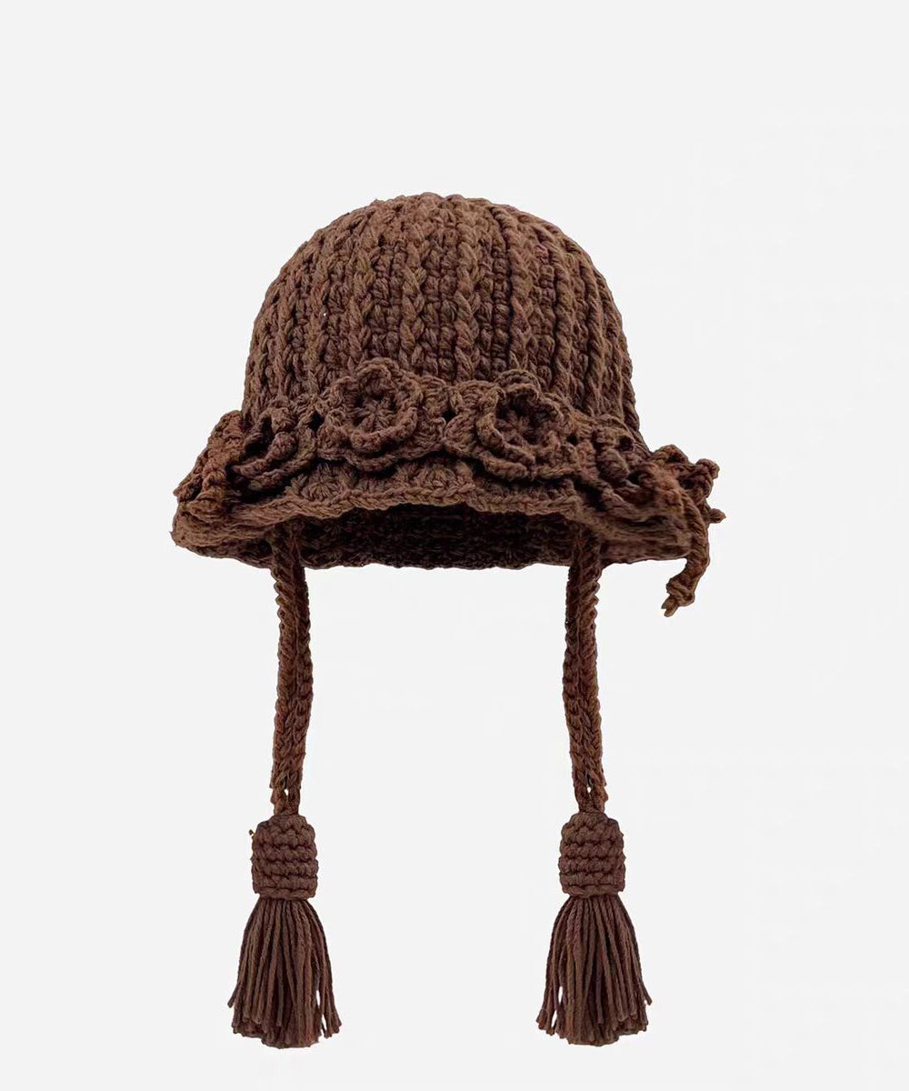 New Coffee Handmade Tassel Flower Knitted Boonie Hat