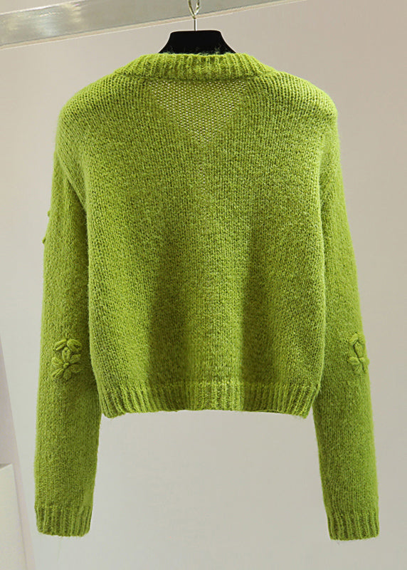 Art Green Embroidered Cotton Knit Sweater Winter