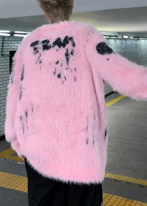 Art Pink O Neck Patchwork Mink Velvet Sweaters Winter