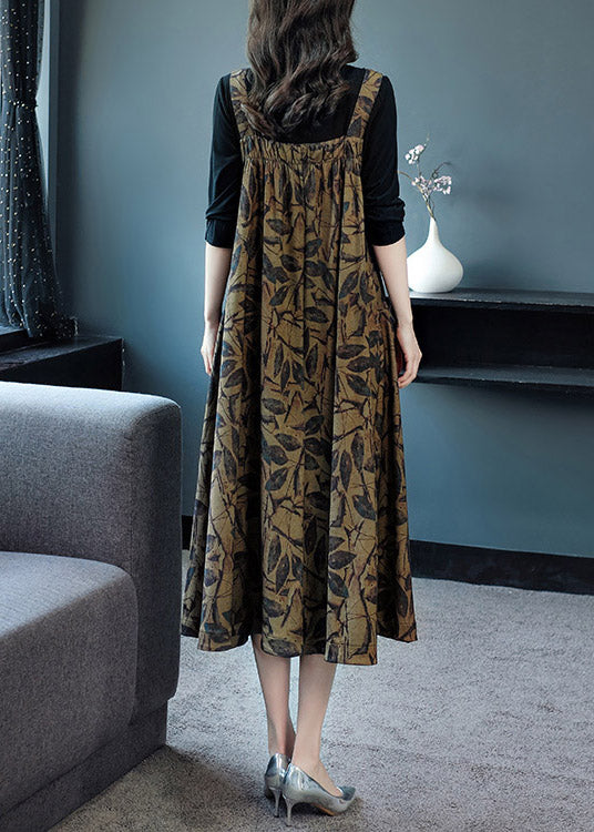 Art Print Wrinkled Cotton T Shirt and Slip Dress Two Pieces Set Spring