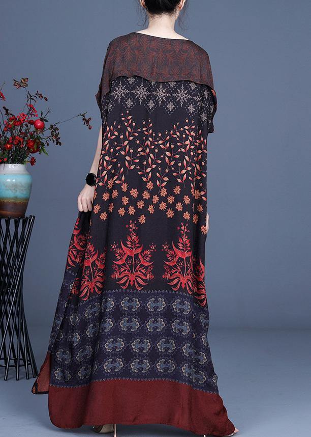 Art Silk Print Patchwork Mid Dress Summer