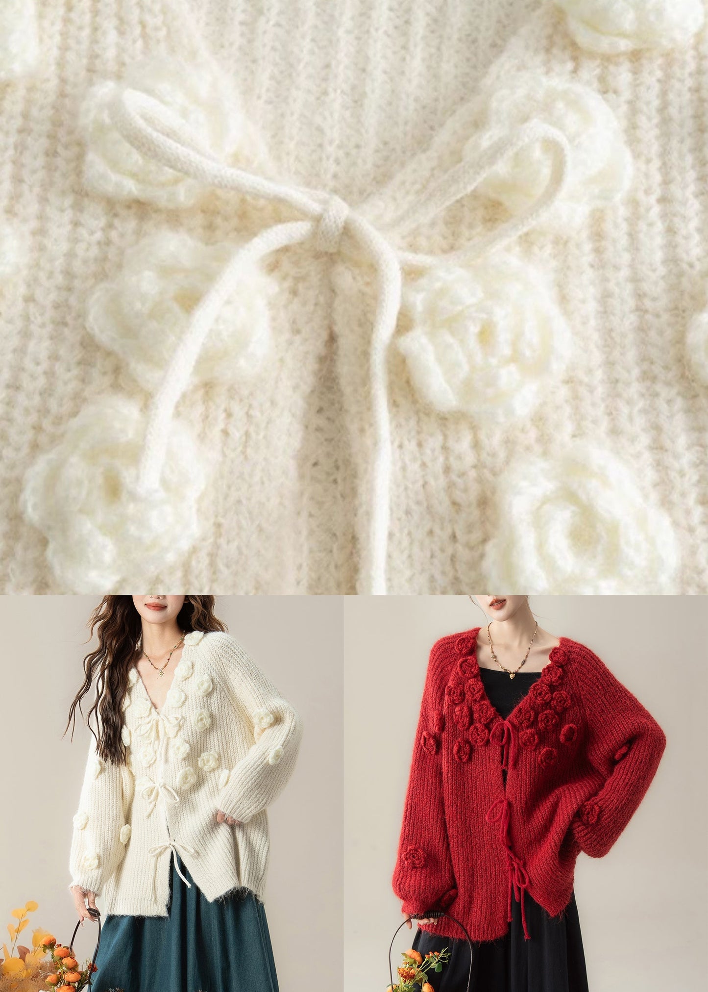 Art White V Neck Cozy Knit Cardigans Spring