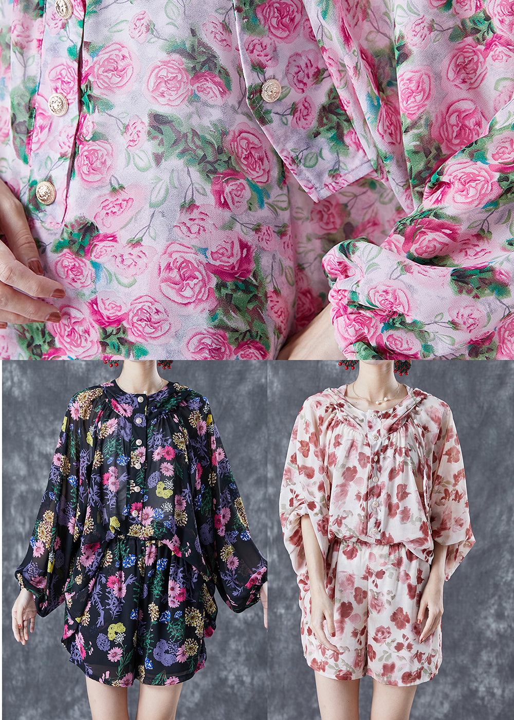 Apricot Hooded Print Chiffon Sets 2 Pieces Summer