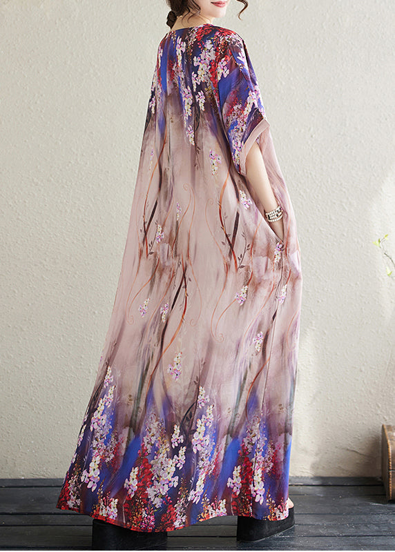 Apricot Print Loose Sundresses Batwing Sleeve