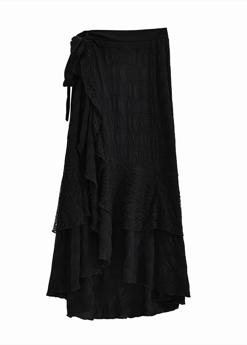 Black Asymmetrical Patchwork Cotton Skirts Fall