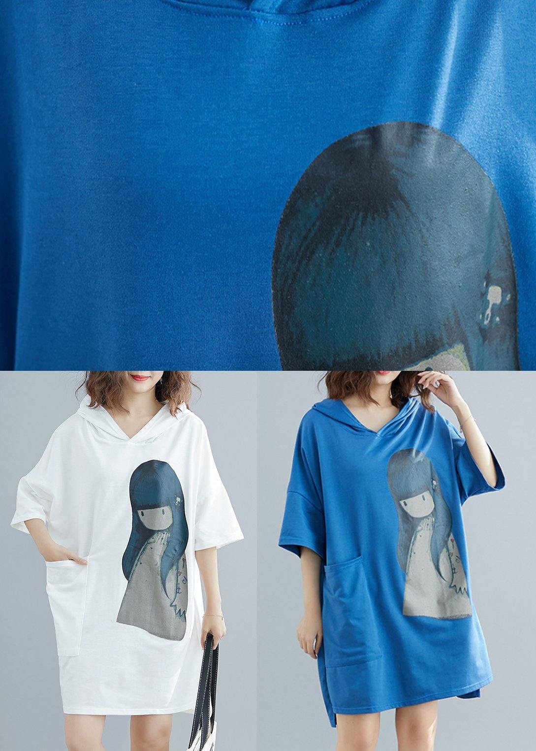 Blue Appliques Cotton Hooded Summer Party Dress