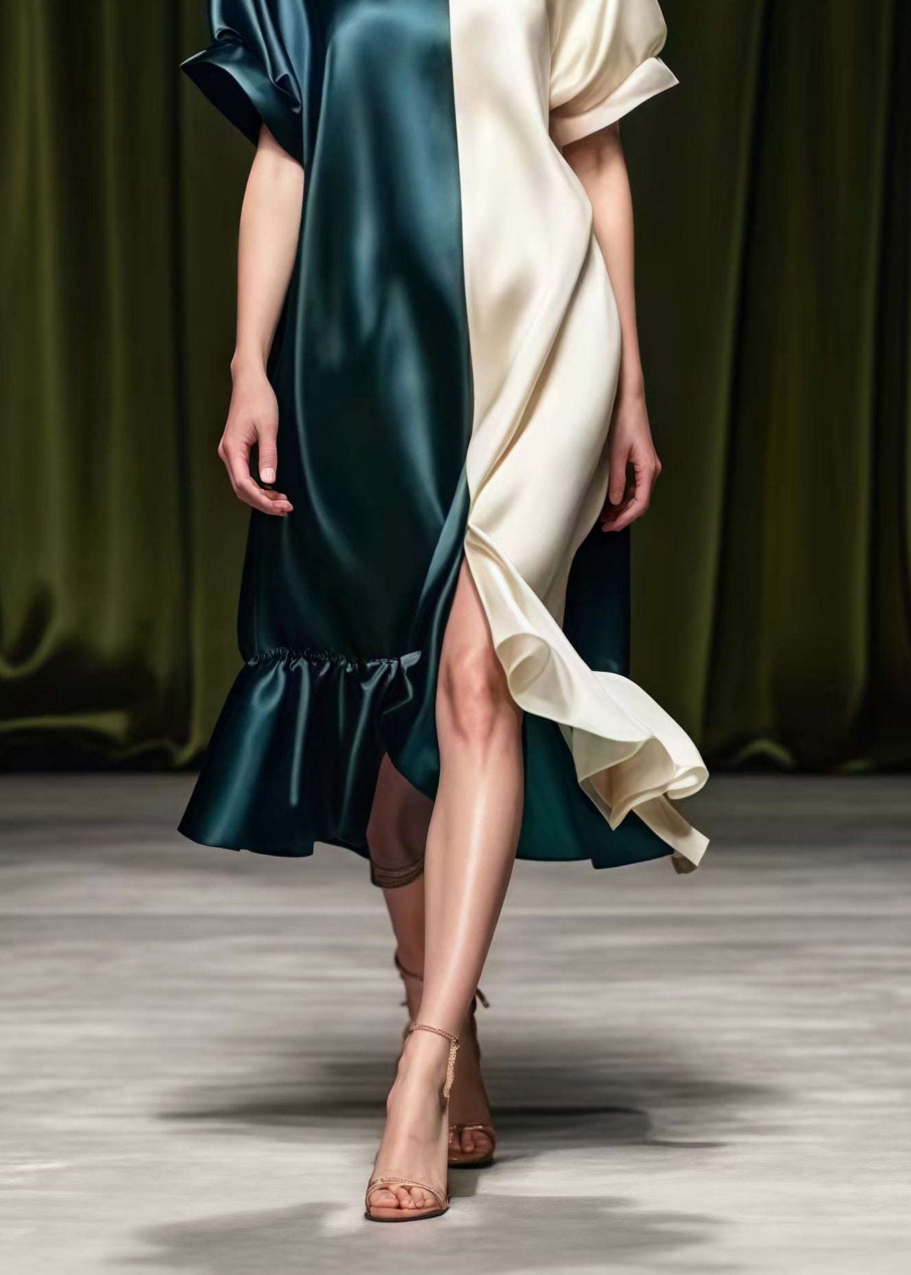 Colorblock Asymmetrical Patchwork Side Open Silk Vacation Dresses Summer