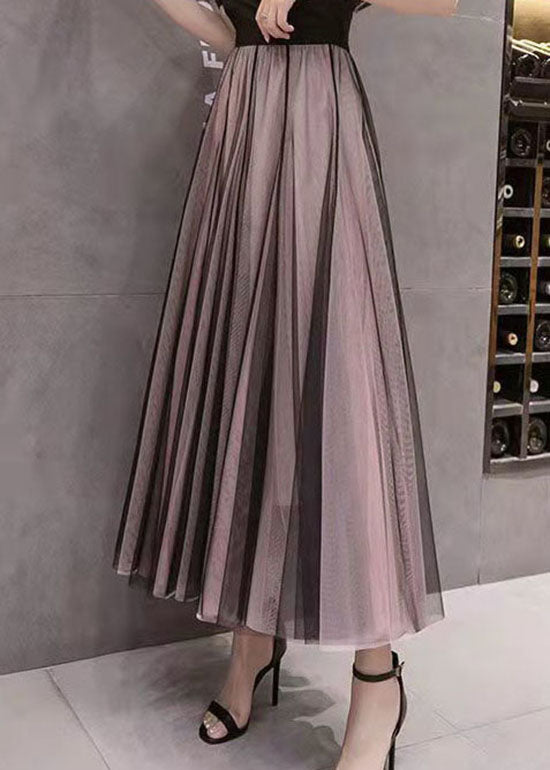 Colorblock Wrinkled High Waist Tulle Skirts Summer