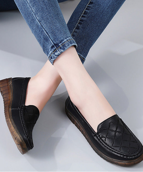 Embroidery Flat Feet Shoes Black Cowhide Leather
