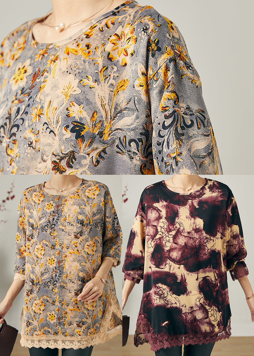 Khaki Oversized Patchwork Chiffon Shirts Spring
