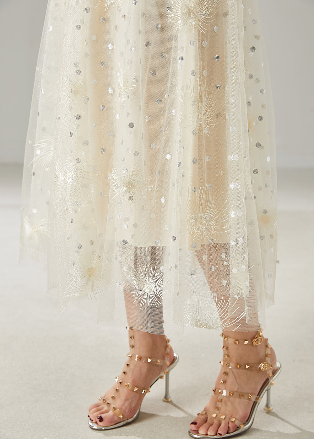 Milk White Embroidered Sequins Tulle Skirts Summer