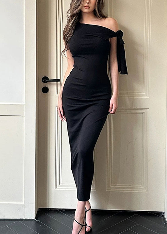 Black One Shoulder Maxi Dress Sleeveless
