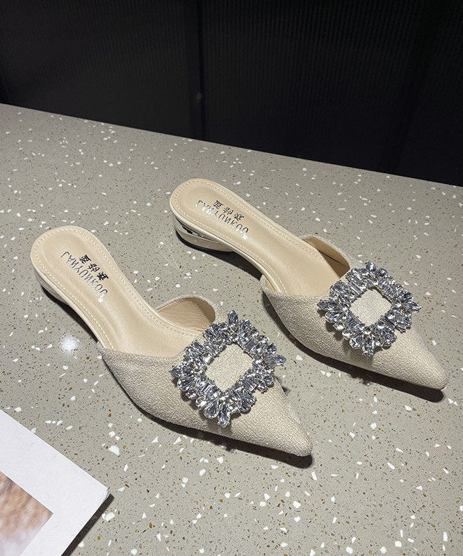 Blue Suede Zircon Slide Sandals Pointed Toe