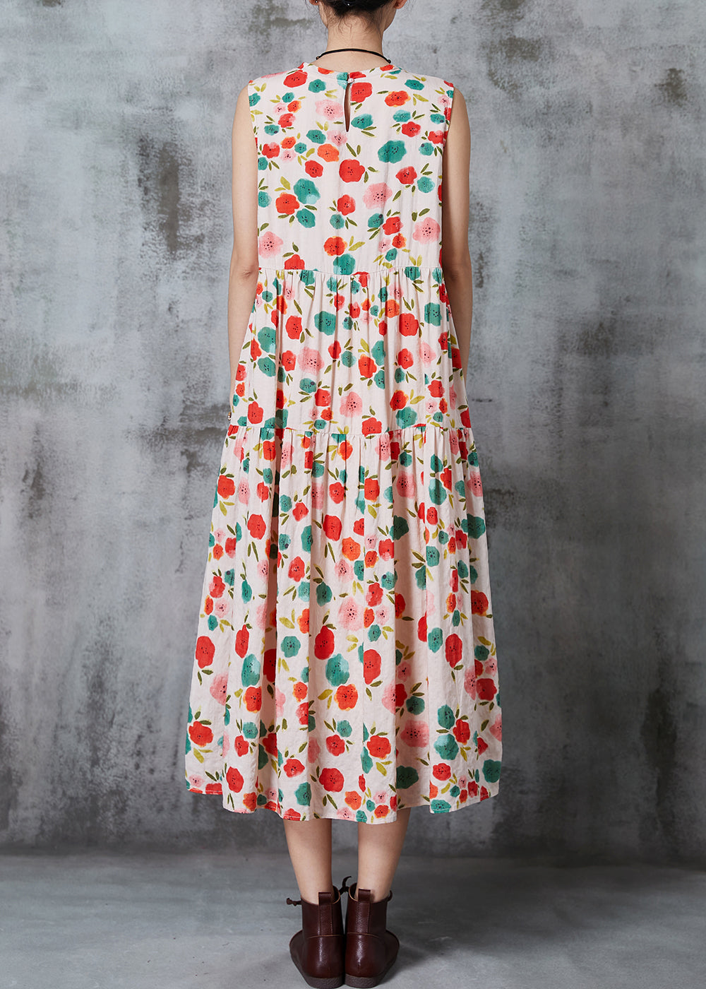 Apricot Print Cotton Beach Dress Summer