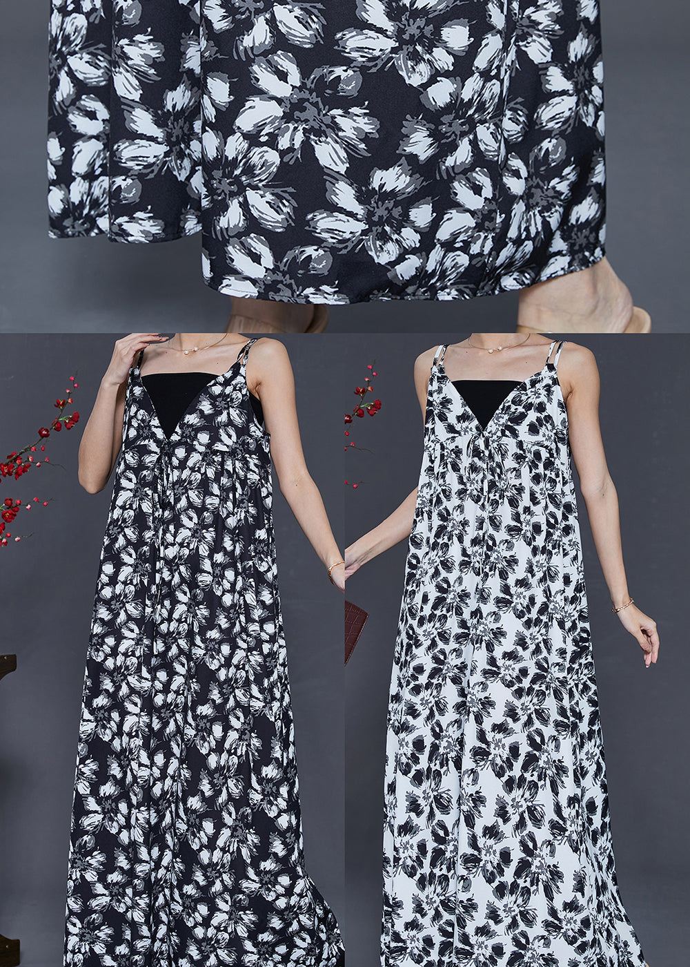 Black Print Exra Large Hem Chiffon Sundress Summer