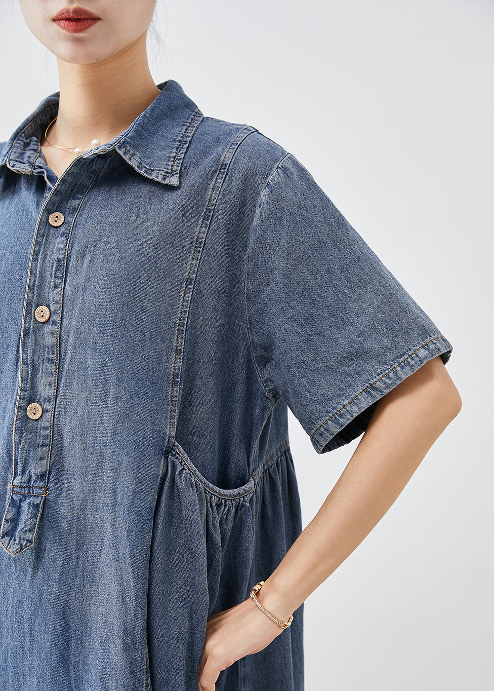 Blue Slim Fit Pockets Denim Vacation Dress Summer