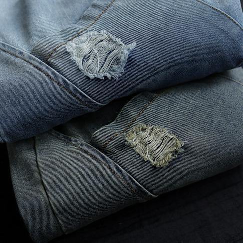 Denim Light Blue Trousers Oversize Spring Elastic Waist Hole Work Pant
