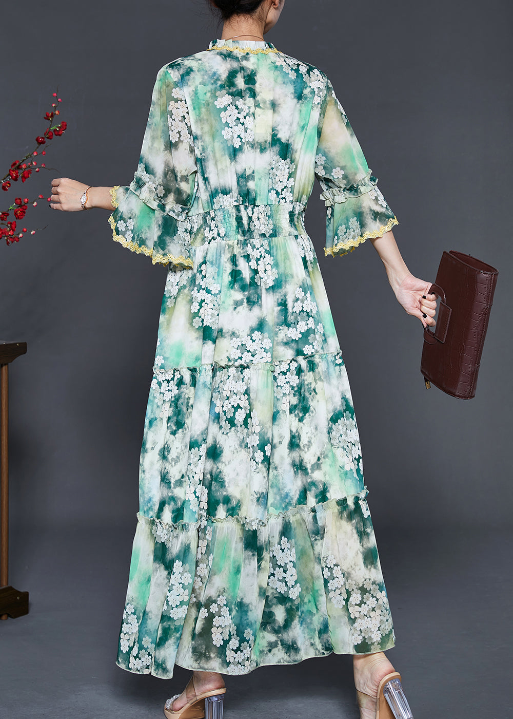 Green Ruffled Chiffon Holiday Dress Summer