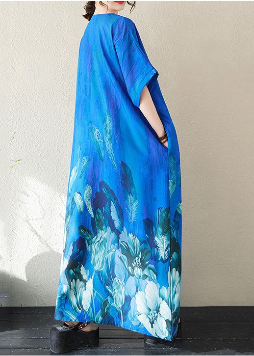 Peacock Blue Oversized Print Holiday Dress Summer