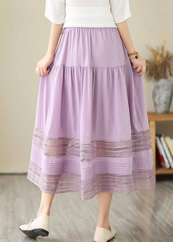 Purple Hollow Out Patchwork Cotton Skirts Summer
