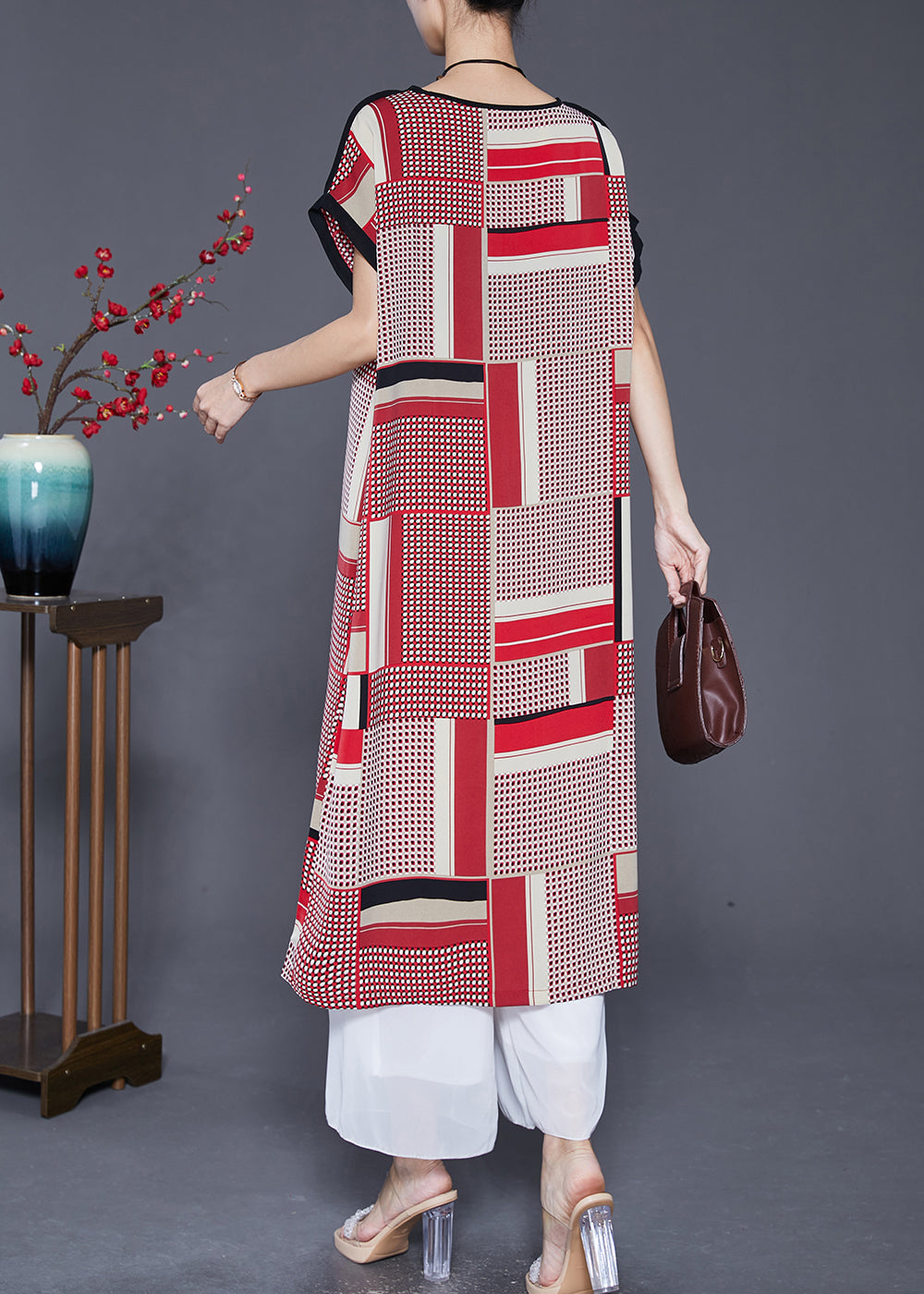 Red Oversized Print Silk Long Dress Summer