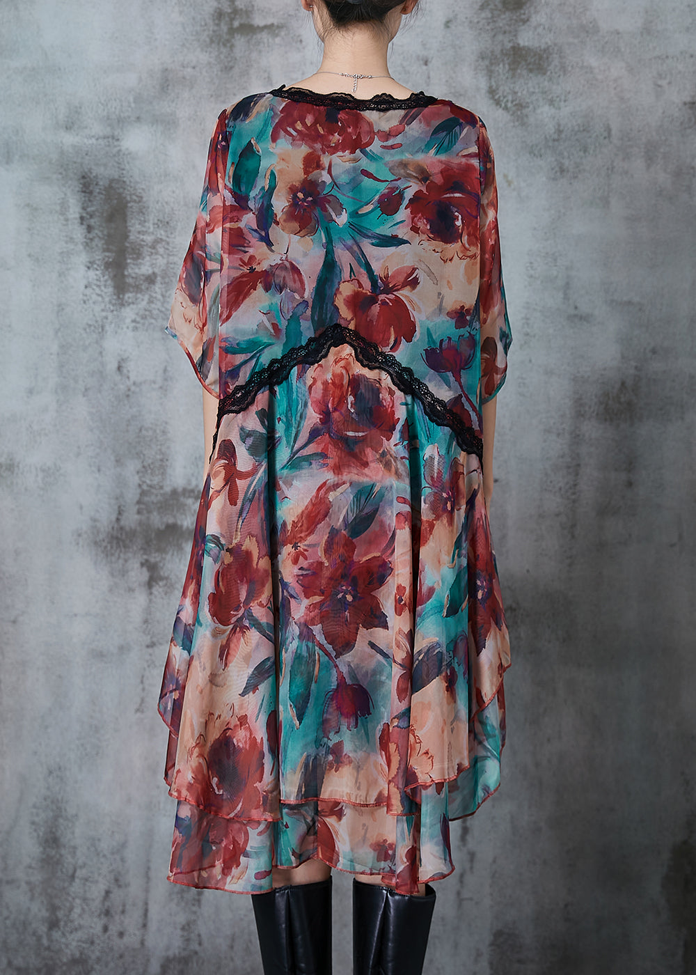 V Neck Print Chiffon Beach Dresses Summer