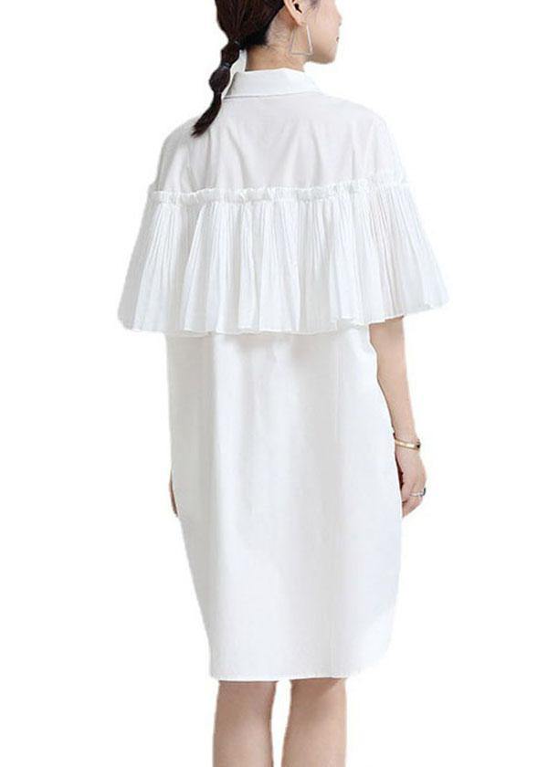 White Asymmetrical Design Wrinkled Summer Cotton Cloak Sleeves Sundress