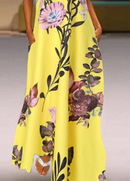White V Neck Print Long Dresses Summer
