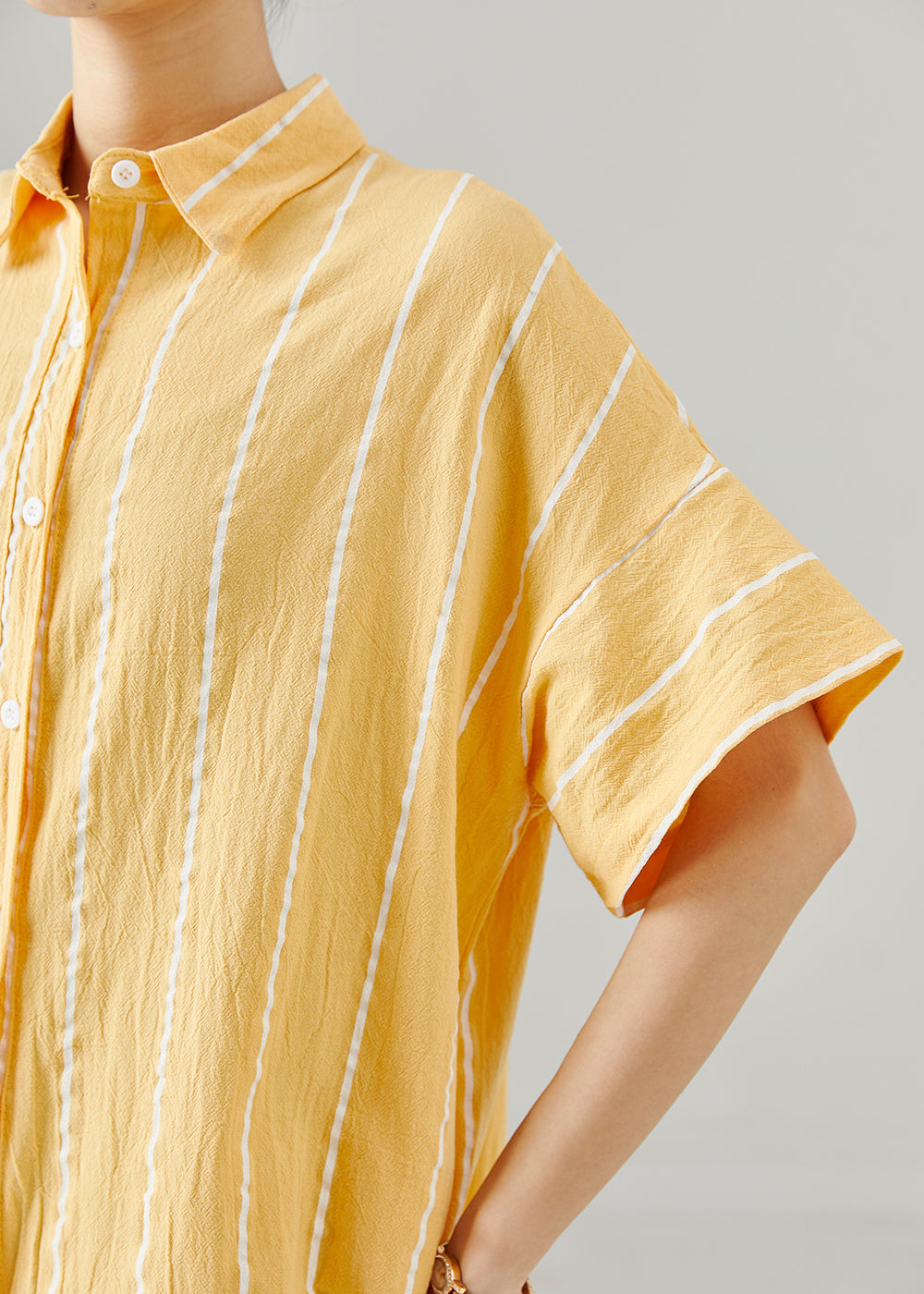Yellow Striped Low High Design Cotton Dresses Summer