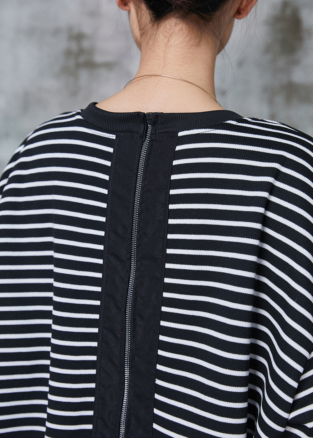 Black Zip Up Striped Cotton Pullover Spring