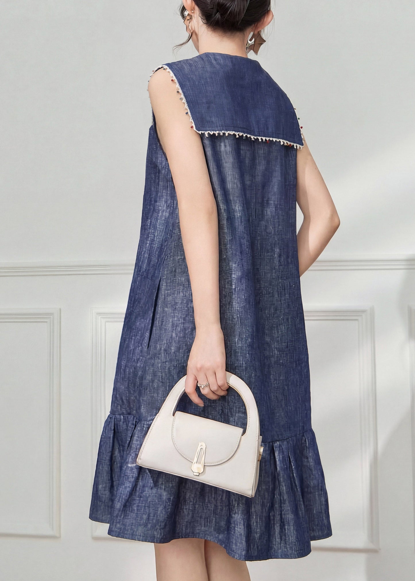 Blue Bow Linen Maxi Dresses Sleeveless