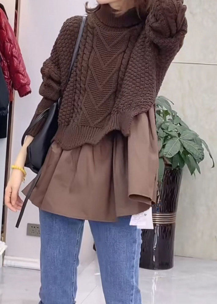 Brown Patchwork Knit Winter Sweaters