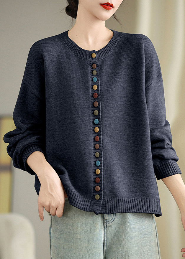 Dull Grey Colorful Buttons Knit Cardigans Spring