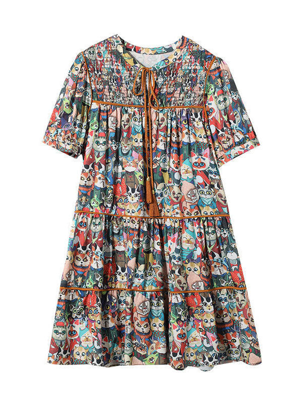 Lace Up Animal Print Chiffon Vacation Dress Summer