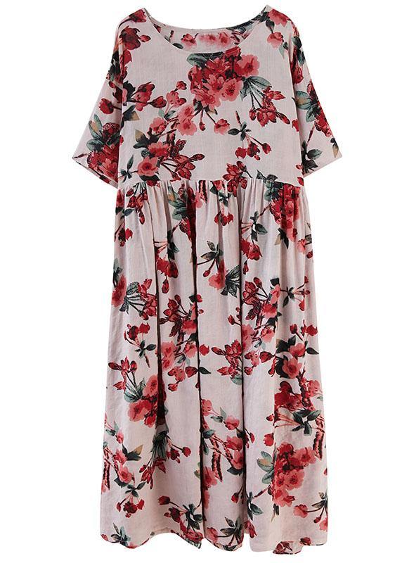 Pink O-neck Patchwork Summer Half Sleeve Dresses