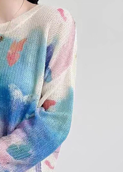 Apricot Print Patchwork Cozy Knit Top Long Sleeve