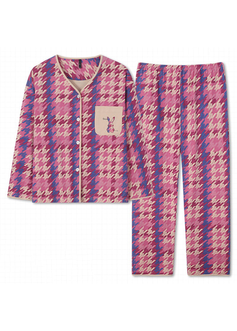 Colorblock Print Pockets Button Two Pieces Set Long Sleeve