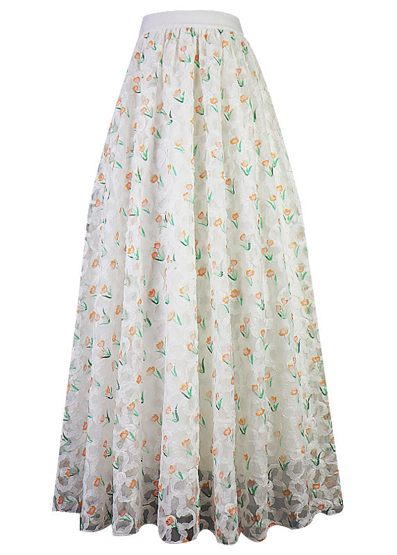Green Elastic Waist Tulle Maxi Skirt Spring