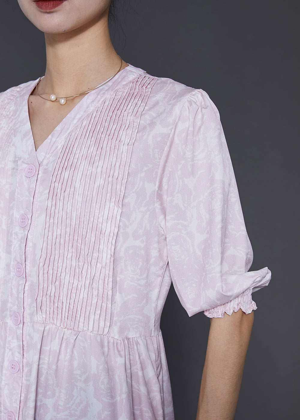 Light Purple Print Wrinkled Cotton Dress Summer