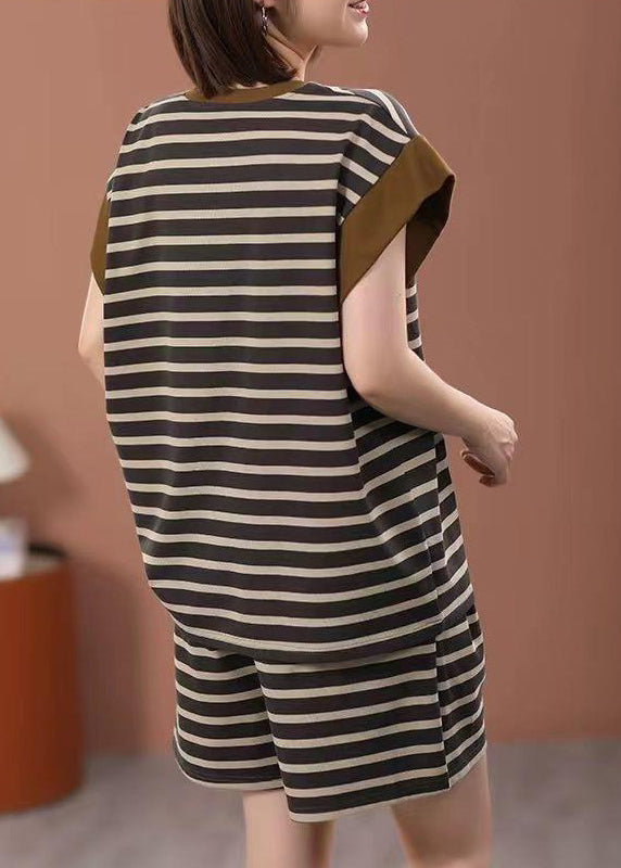 Loose O Neck Striped Cotton Two Pieces Set Summer
