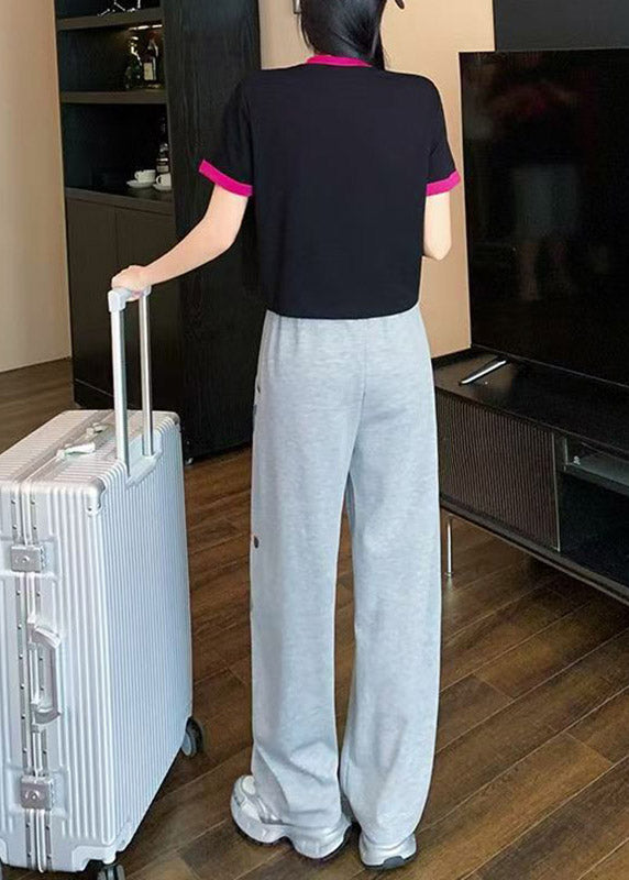 O-neck Print Patchwork Top Jeans and Two Pieces Set Summer