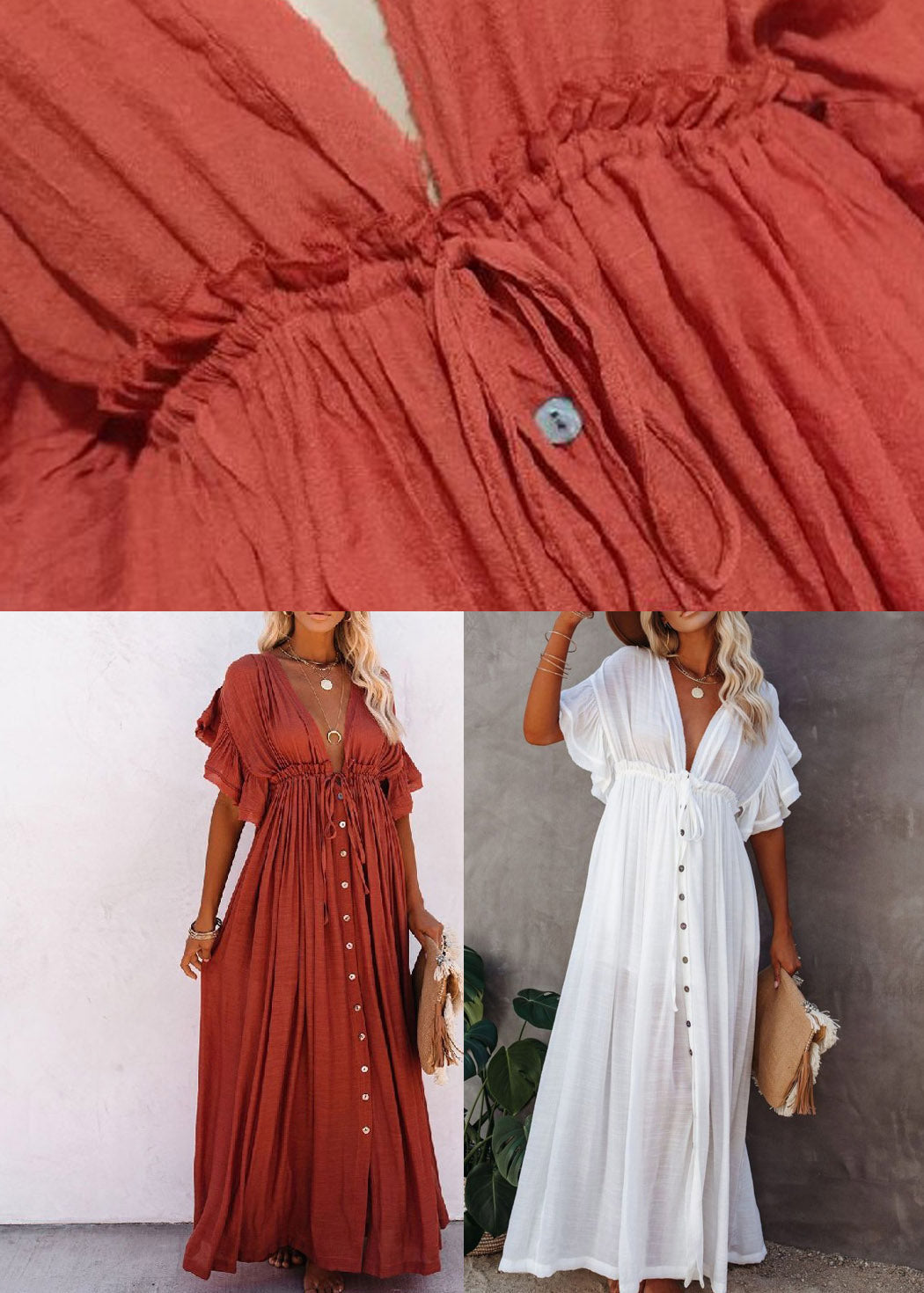 White Pleated Drawstring Party Long Dresses Summer