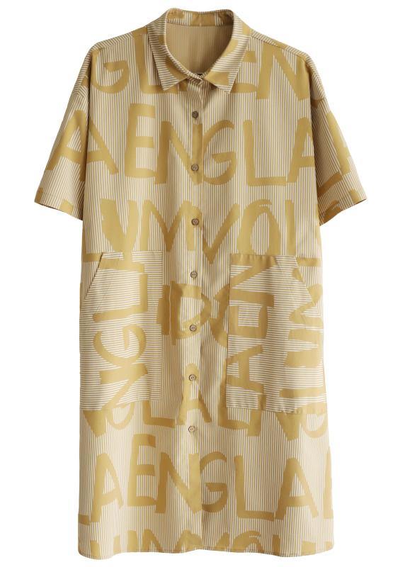 Yellow Cinched Peter Pan Collar Cotton Dress Graphic Dress