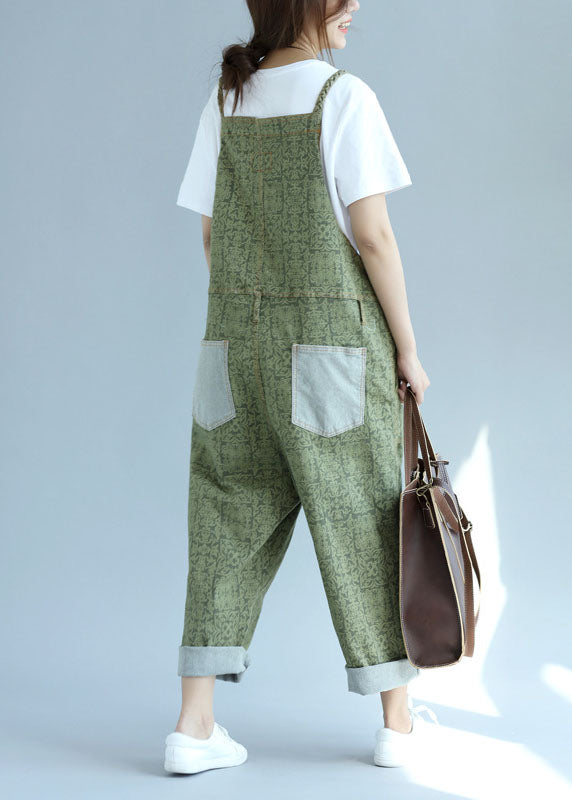 Green Pockets Patchwork Wide Leg Jumpsuit Spring