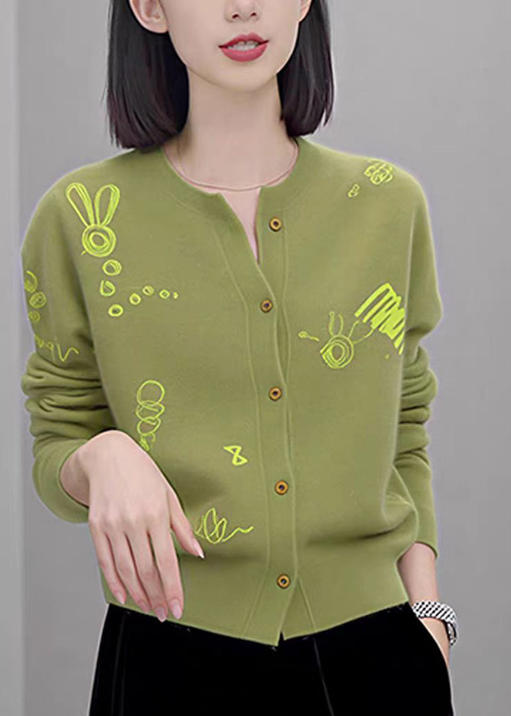 Black O Neck Button Print Knit Coat Fall