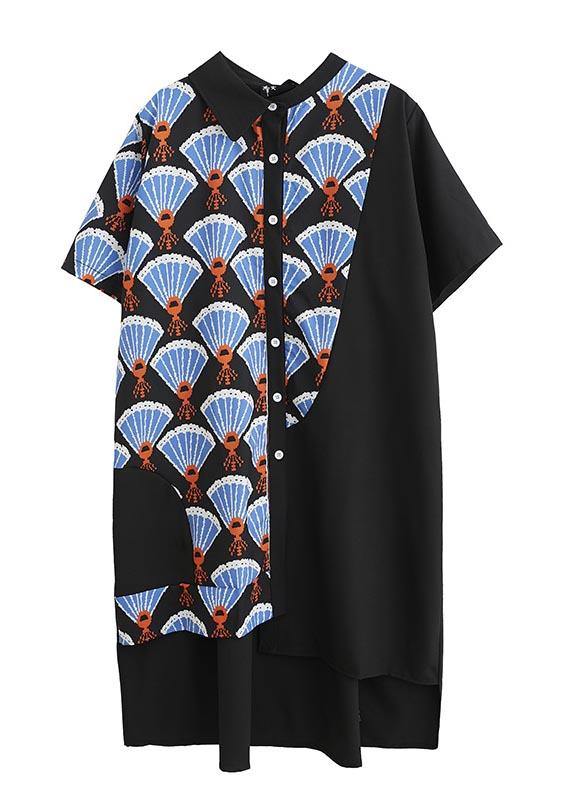 Black Print Asymmetrical Designlow High Design Vacation Summer Cotton Dress